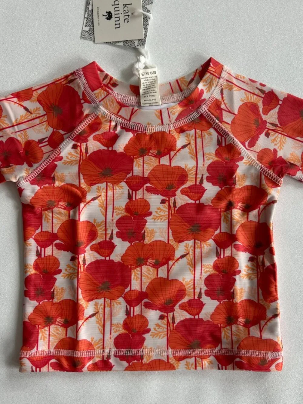 NWT Kate Quinn Rash Guard Emberglow Poppies UPF 50+